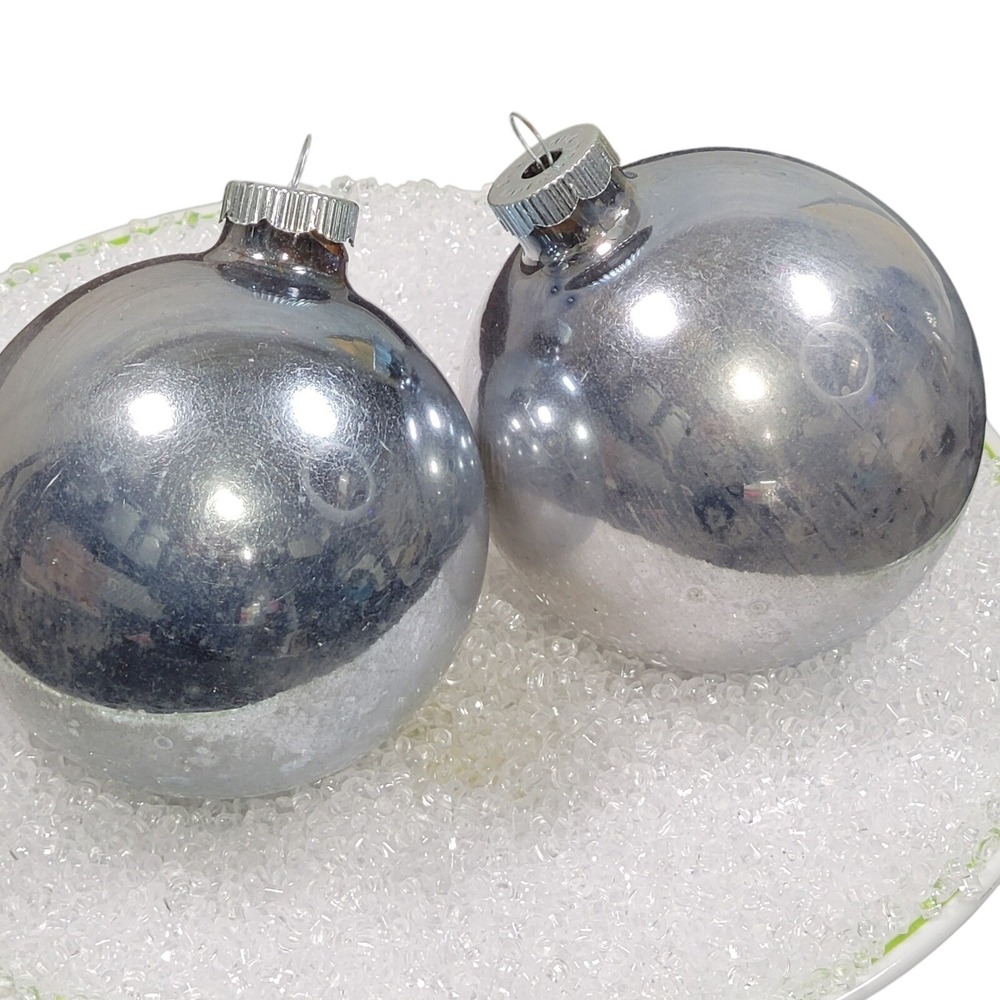 Shiny Brite‎ Christmas Ornaments Set of 2 Silver Vintage Glass Ball Made in USA